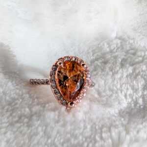 Sterling Silver 925 Rose Gold Pear Cut  Halo Ring Size 5